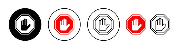 Stop Icon Set Web Mobile App Stop Road Sign Hand — Stock Vector