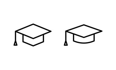 Eğitim ikonu vektörü. Mezuniyet şapkası işareti ve sembol. Mezun olmak. Öğrenci şapkası