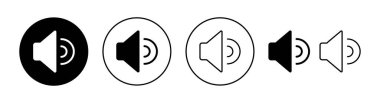 Web ve mobil uygulama için hoparlör simgesi ayarlandı. Ses düzeyi ve sembol. Hoparlör ikonu. ses sembolü