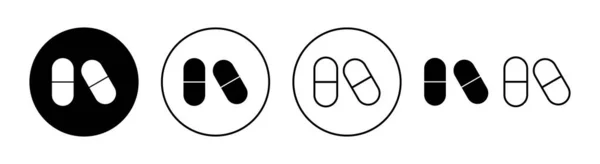 Tabletták Ikon Beállítva Web Mobil Alkalmazás Kapszula Ikon Kábítószer Jel — Stock Vector