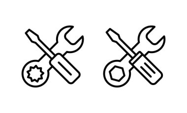 Alet ikon vektörünü onar. araç işareti ve sembol. Simge ayarlanıyor. İngiliz anahtarı ve tornavida. Servis