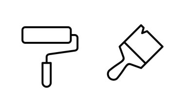 Simge vektörünü boya. Boya fırçası işareti ve sembol. boyama silindiri vektörü