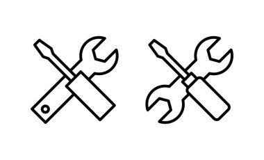 Alet ikon vektörünü onar. araç işareti ve sembol. Simge ayarlanıyor. İngiliz anahtarı ve tornavida. Servis