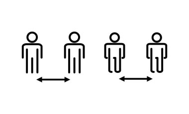 Sosyal uzaklık simgesi vektörü. Sosyal uzaklık işareti ve sembol. Kendini karantina işareti