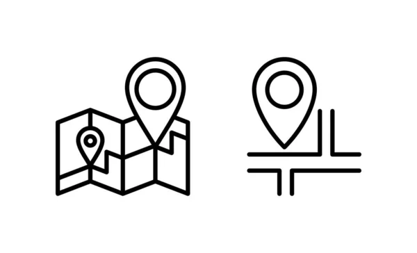地図とピンアイコンベクトル 場所の表示と記号 地理位置ポインタアイコン — ストックベクタ