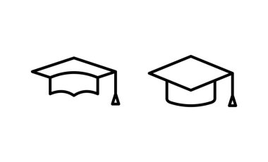 Eğitim ikonu vektörü. Mezuniyet şapkası işareti ve sembol. Mezun olmak. Öğrenci şapkası