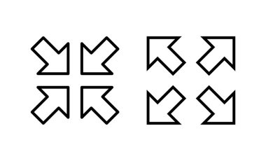 Tam ekran simge vektörü. Tam ekran işareti ve simgeye genişlet. Oklar sembolü