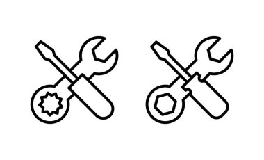 Alet ikon vektörünü onar. araç işareti ve sembol. Simge ayarlanıyor. İngiliz anahtarı ve tornavida. Servis