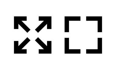 Tam ekran simge vektörü. Tam ekran işareti ve simgeye genişlet. Oklar sembolü