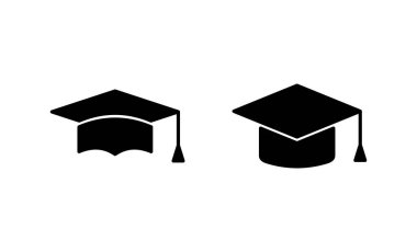 Eğitim ikonu vektörü. Mezuniyet şapkası işareti ve sembol. Mezun olmak. Öğrenci şapkası