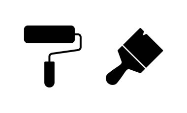 Simge vektörünü boya. Boya fırçası işareti ve sembol. boyama silindiri vektörü