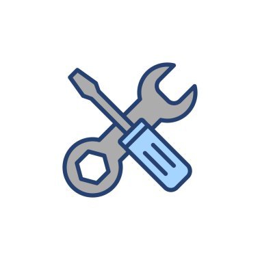 Alet ikon vektörünü onar. araç işareti ve sembol. Simge ayarlanıyor. İngiliz anahtarı ve tornavida. Servis