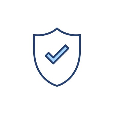 Kalkan kontrol simgesi vektörü. Koruma onayı işareti. Sigorta simgesi