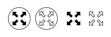 Tam ekran simge vektörü. Tam ekran işareti ve simgeye genişlet. Oklar sembolü