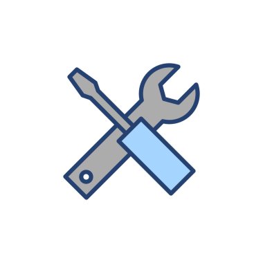 Alet ikon vektörünü onar. araç işareti ve sembol. Simge ayarlanıyor. İngiliz anahtarı ve tornavida. Servis