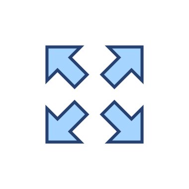 Tam ekran simge vektörü. Tam ekran işareti ve simgeye genişlet. Oklar sembolü