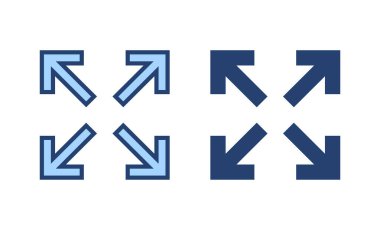 Tam ekran simge vektörü. Tam ekran işareti ve simgeye genişlet. Oklar sembolü