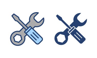 Alet ikon vektörünü onar. araç işareti ve sembol. Simge ayarlanıyor. İngiliz anahtarı ve tornavida. Servis