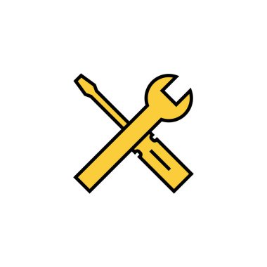 Web ve mobil uygulama için simge vektörünü onar. araç işareti ve sembol. Simge ayarlanıyor. İngiliz anahtarı ve tornavida. Servis