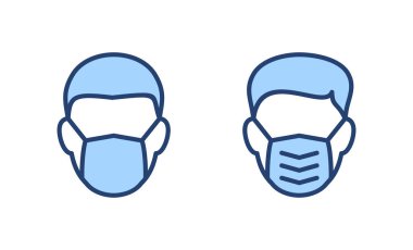 Maske simgesi vektörü. Tıbbi maske işareti ve sembol. Maske ikonlu erkek yüzü. Güvenli nefes maskesi