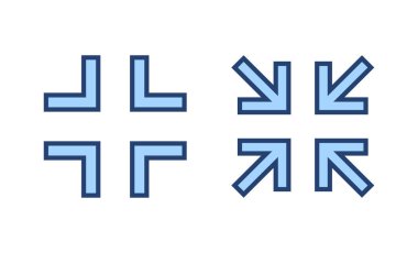 Tam ekran simge vektörü. Tam ekran işareti ve simgeye genişlet. Oklar sembolü