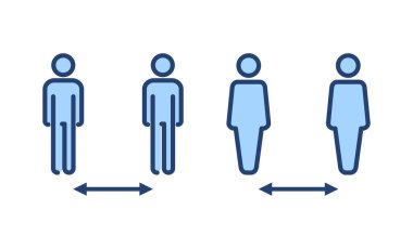 Sosyal uzaklık simgesi vektörü. Sosyal uzaklık işareti ve sembol. Kendini karantina işareti