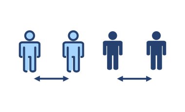 Sosyal uzaklık simgesi vektörü. Sosyal uzaklık işareti ve sembol. Kendini karantina işareti