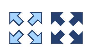 Tam ekran simge vektörü. Tam ekran işareti ve simgeye genişlet. Oklar sembolü