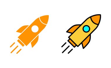 Web ve mobil uygulama için roket simgesi ayarlandı. Başlangıç işareti ve sembol. roket fırlatma simgesi
