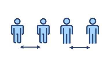 Sosyal uzaklık simgesi vektörü. Sosyal uzaklık işareti ve sembol. Kendini karantina işareti