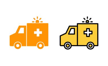 Web ve mobil uygulama için ambulans simgesi ayarlandı. Ambulans kamyonu işareti ve sembol. Ambulans arabası