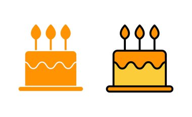 Web ve mobil uygulama için pasta simgesi ayarlandı. Pasta işareti ve sembol. Doğum günü pastası simgesi