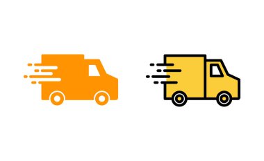 Web ve mobil uygulama için kargo kamyonu simgesi ayarlandı. Teslimat kamyonu işareti ve sembol. Hızlı dağıtım simgesi gönderiliyor