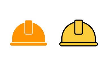 Web ve mobil uygulama için kask simgesi ayarlandı. Motosiklet kaskı tabelası ve sembolü. İnşaat miğferi simgesi. Güvenlik kaskı