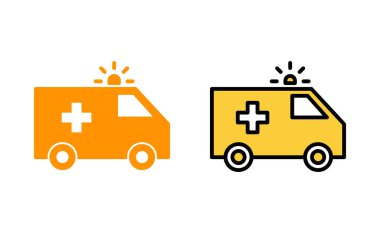 Web ve mobil uygulama için ambulans simgesi ayarlandı. Ambulans kamyonu işareti ve sembol. Ambulans arabası