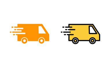 Web ve mobil uygulama için kargo kamyonu simgesi ayarlandı. Teslimat kamyonu işareti ve sembol. Hızlı dağıtım simgesi gönderiliyor