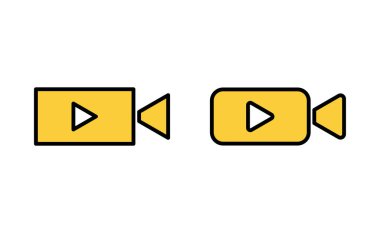 Web ve mobil uygulama için video simgesi ayarlandı. Video kamera işareti ve sembol. Film tabelası. Sinema