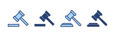 Gavel ikon vektörü. Yargıç tokmak işareti ve sembol. Kanun simgesi. Açık arttırma çekici
