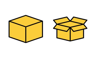 Web ve mobil uygulama için kutu simgesi ayarlandı. kutu işareti ve sembol, paket, paket