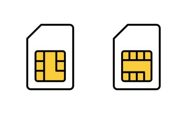 Web ve mobil uygulama için Sim kart simgesi ayarlandı. çift sim kart işareti ve sembol