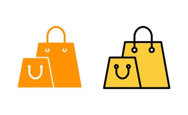 Ağ ve mobil uygulama için alışveriş poşeti simgesi ayarlandı. Alışveriş işareti ve sembol