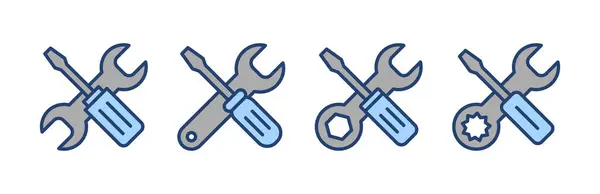 修理工具图标向量 工具符号和符号 设置图标 收缩和螺丝刀 — 图库矢量图片