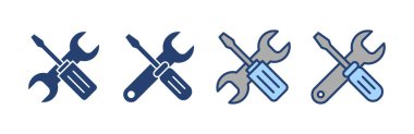 Alet ikon vektörünü onar. araç işareti ve sembol. Simge ayarlanıyor. İngiliz anahtarı ve tornavida. Servis