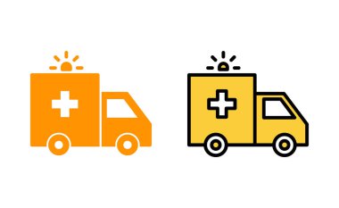 Web ve mobil uygulama için ambulans simgesi ayarlandı. Ambulans kamyonu işareti ve sembol. Ambulans arabası
