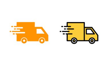 Web ve mobil uygulama için kargo kamyonu simgesi ayarlandı. Teslimat kamyonu işareti ve sembol. Hızlı dağıtım simgesi gönderiliyor