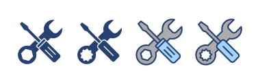 Alet ikon vektörünü onar. araç işareti ve sembol. Simge ayarlanıyor. İngiliz anahtarı ve tornavida. Servis