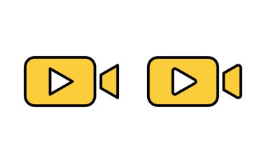 Web ve mobil uygulama için video simgesi ayarlandı. Video kamera işareti ve sembol. Film tabelası. Sinema