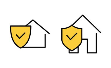 İnternet ve mobil uygulama için ev sigortası simgesi ayarlandı. ev koruma işareti ve sembol