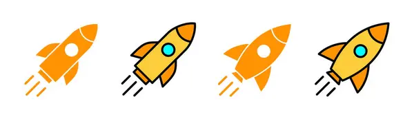 Rocket Icon Set Web Mobile App Startup Sign Symbol Rocket — Stock Vector