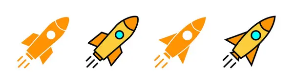 Rocket Ikona Nastavena Pro Web Mobilní Aplikace Spouštěcí Znak Symbol — Stockový vektor
